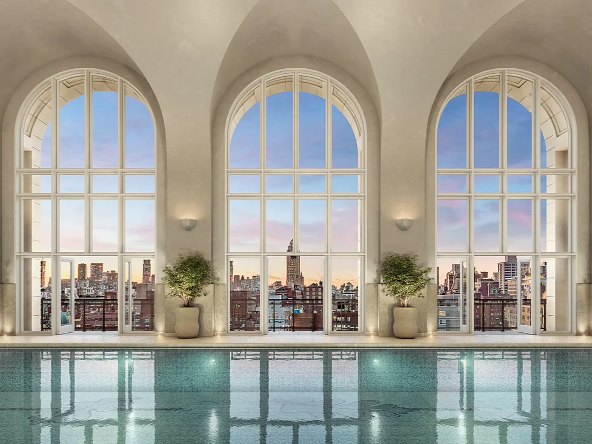 紐約市曼哈頓「上東城經典新貴豪宅」空中露台，室內泳池｜挑高設計的專屬會所，享受曼哈頓豪宅獨有的健康與休閒品質。